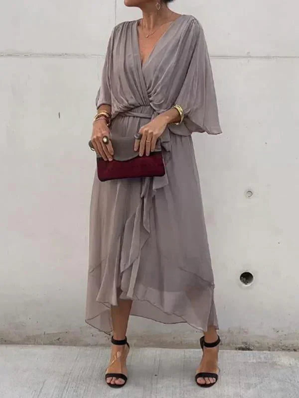 Women's Silk V-Neck Flowing Dress