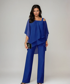 Two-piece layered top and wide-leg pants set in blue