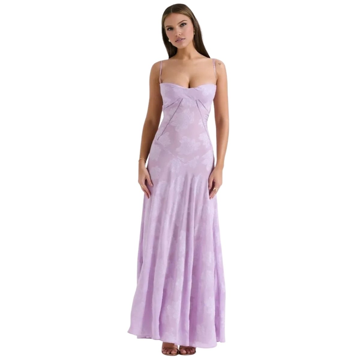 Floral Jacquard Maxi Gown with Corset Back