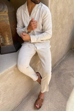 Cuban Collar Linen Shirt and Trouser Set