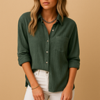 Long sleeve shirt blouse with pockets for women | Clara