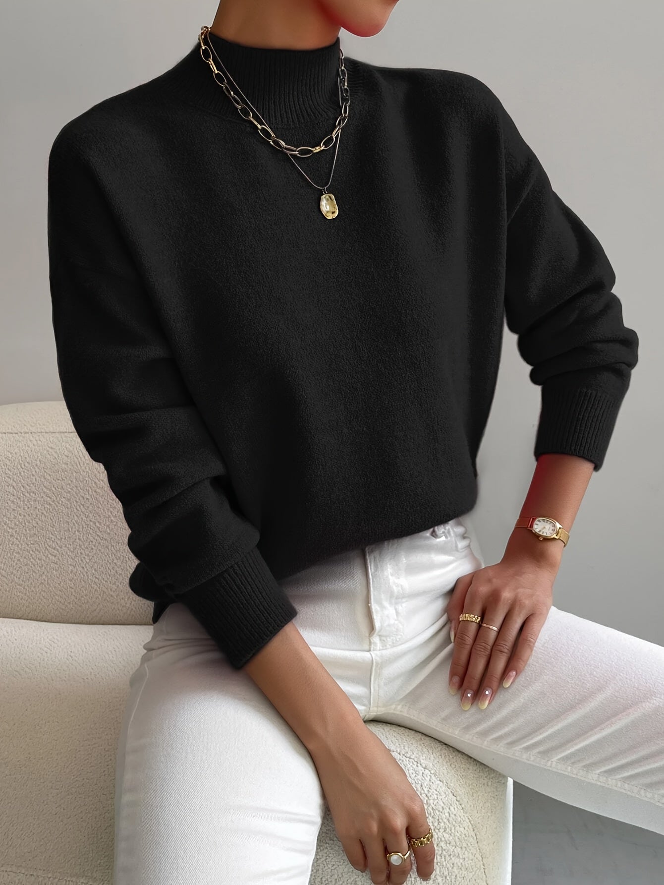 Classic High Neck Sweater – Soft Knit Pullover for Effortless Elegance