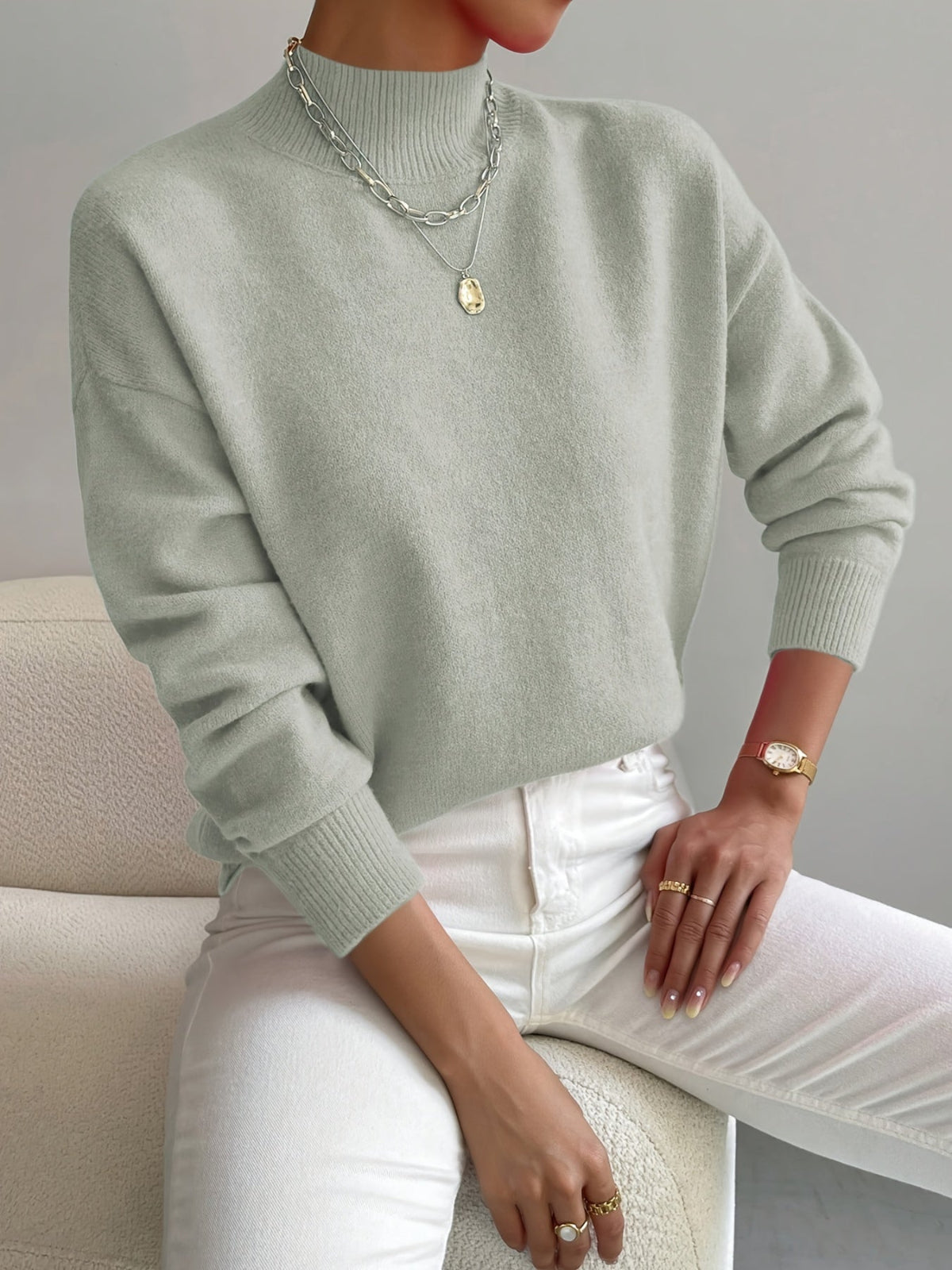 Classic High Neck Sweater – Soft Knit Pullover for Effortless Elegance