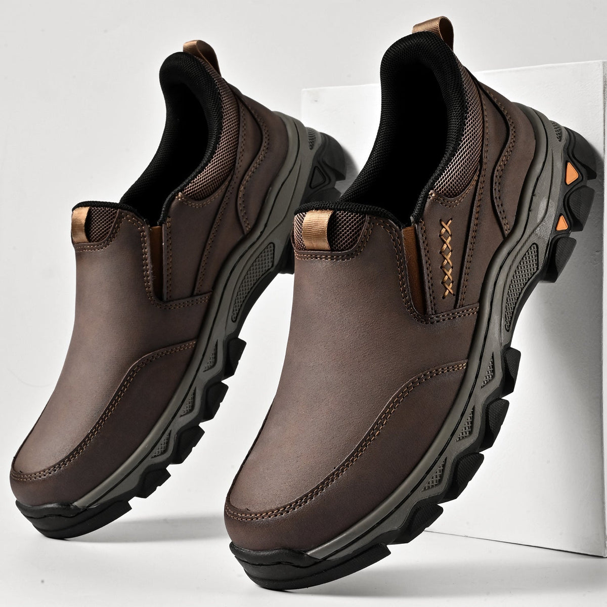 Men's orthopedic everyday slip on walking shoes in dark brown