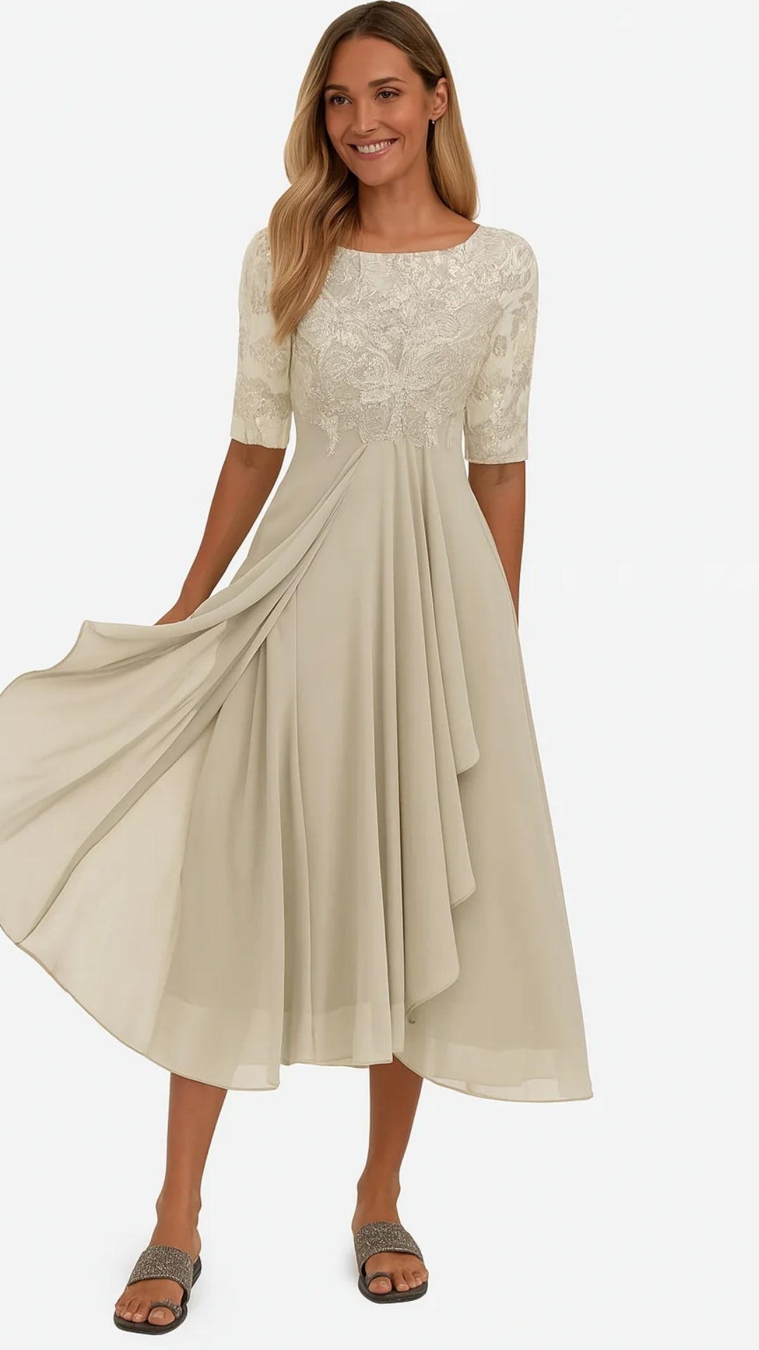 Embroidered Lace Midi Dress