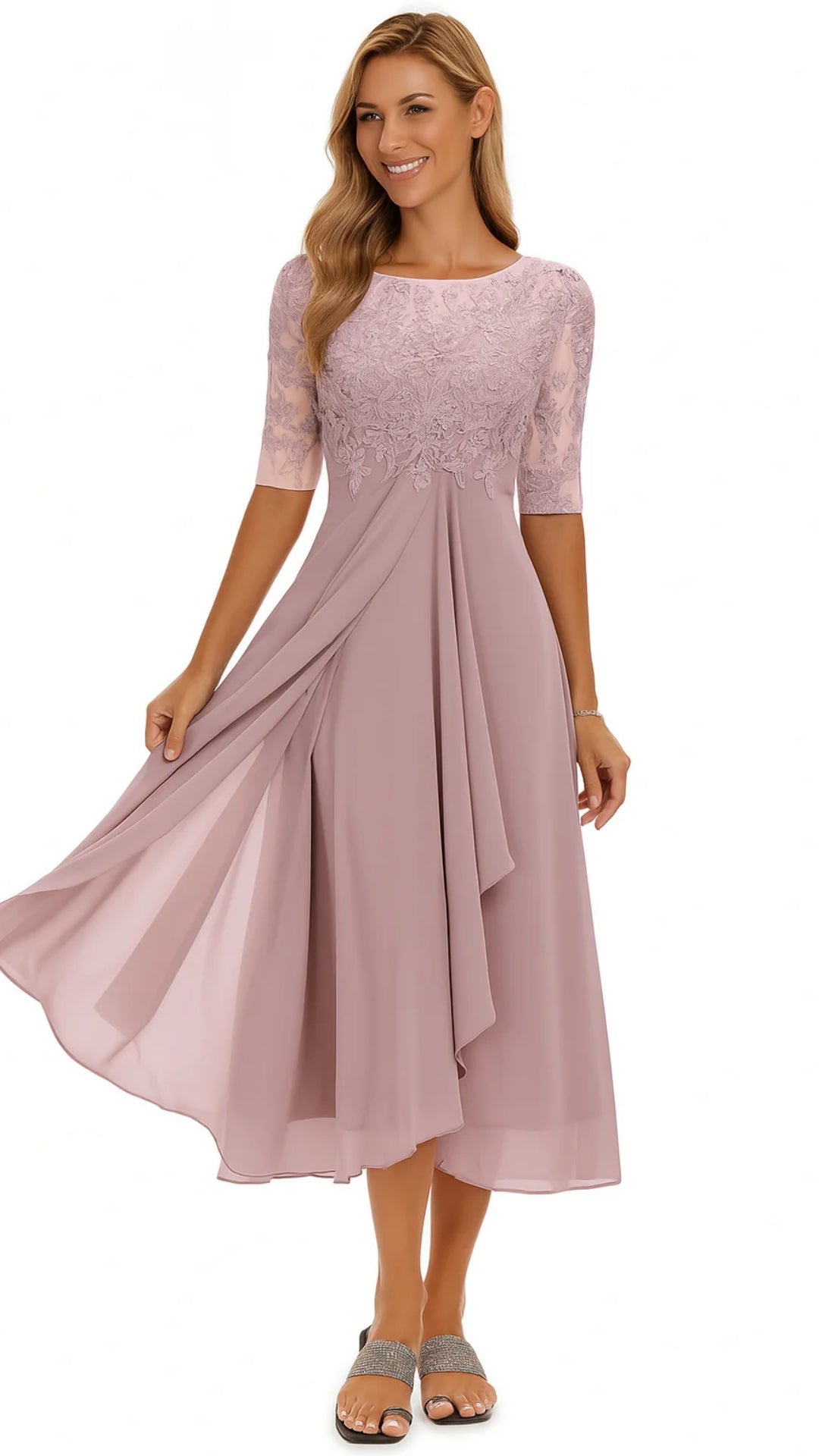 Embroidered Lace Midi Dress