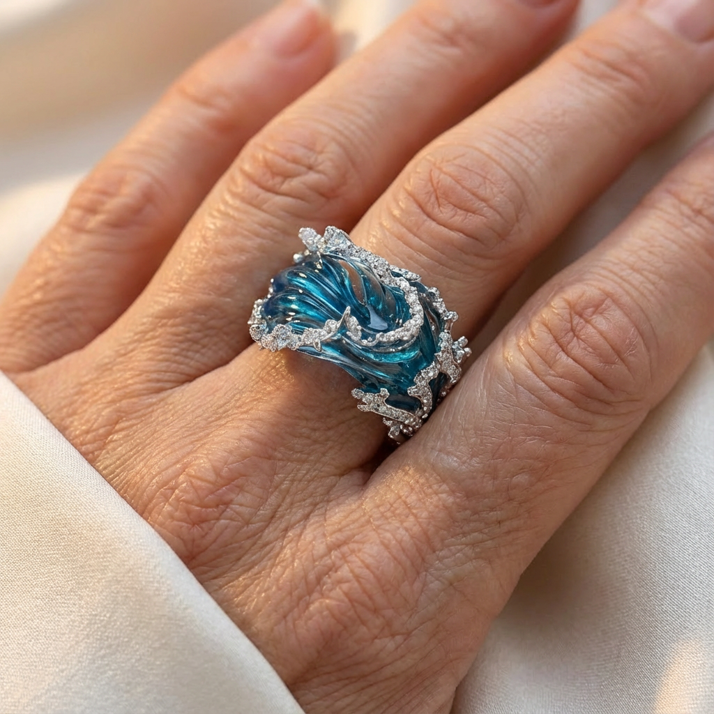 Ocean inspired silver ring