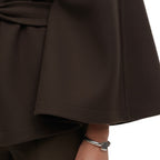 Belted cape coat with stand collar and batwing sleeves