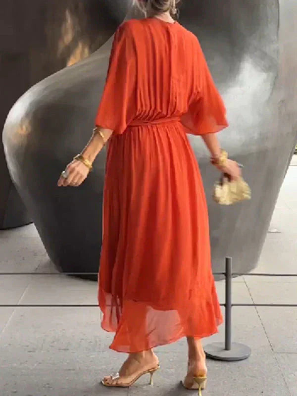 Women's Silk V-Neck Flowing Dress