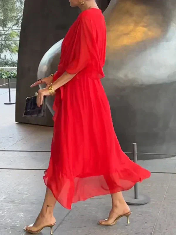 Women's Silk V-Neck Flowing Dress