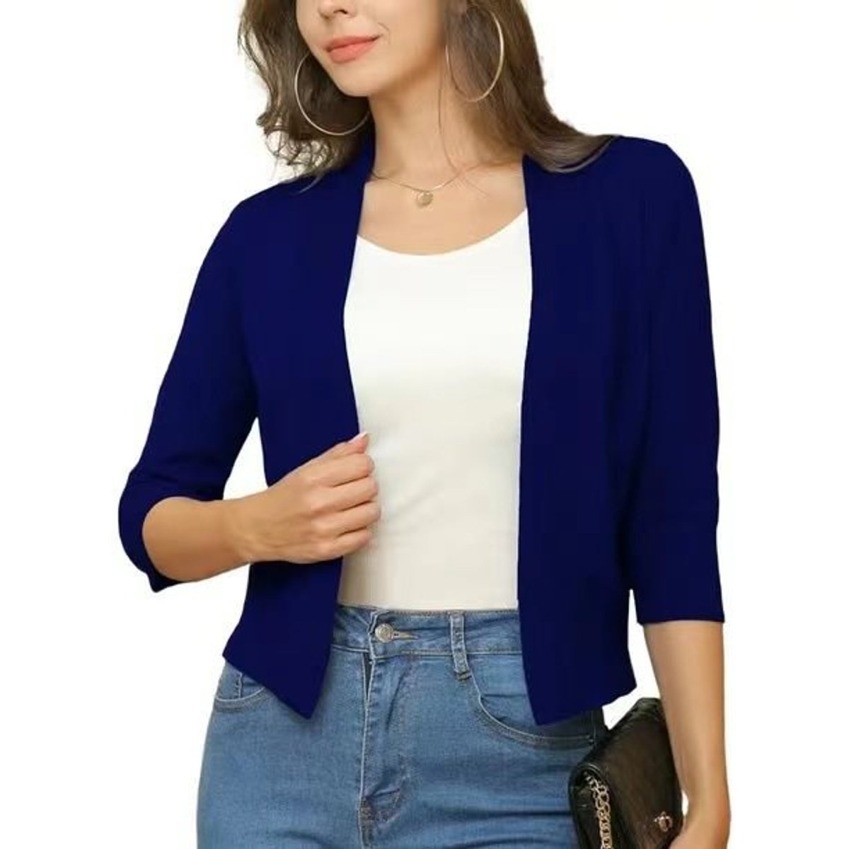 Open front cropped cardigan sweater in lake blue