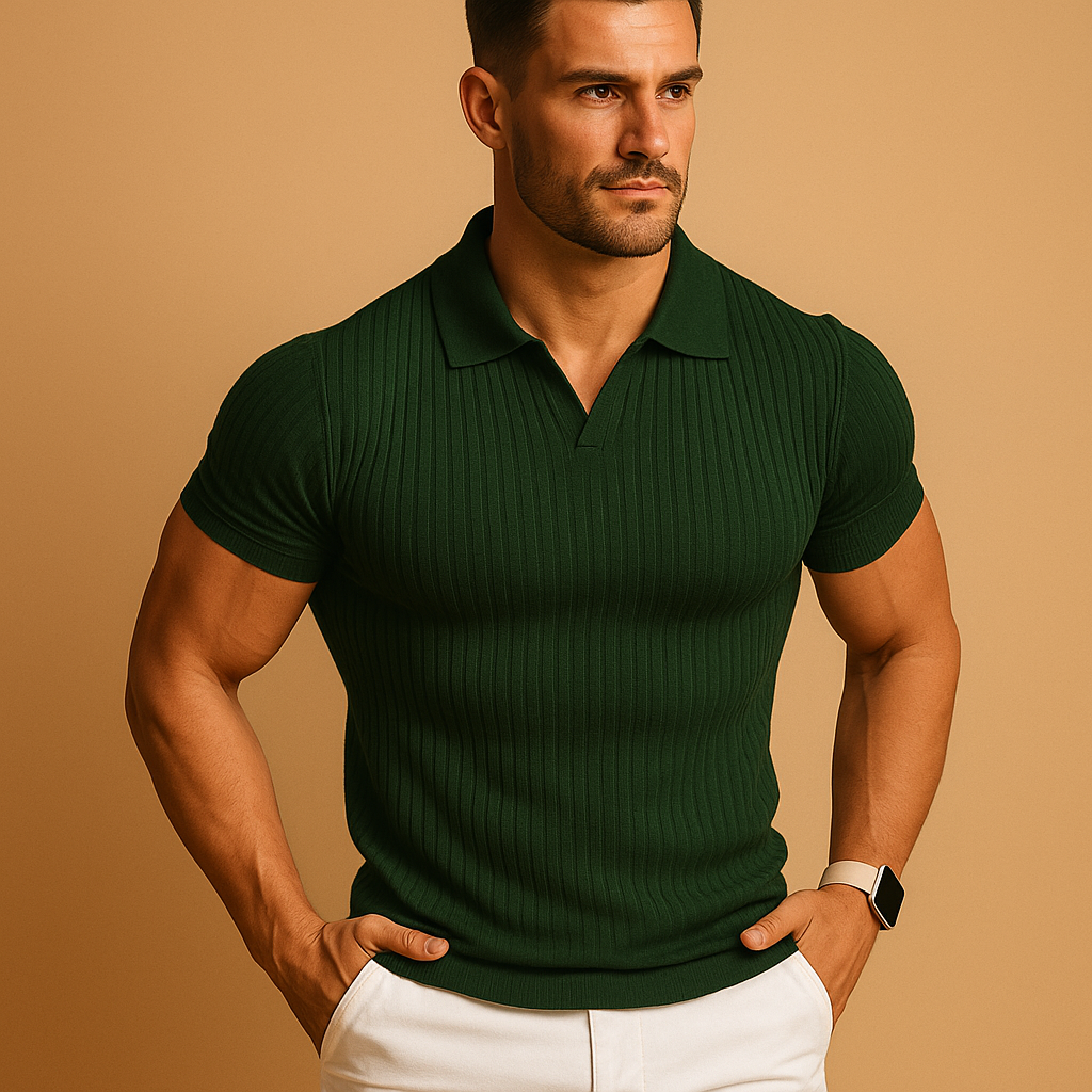 Men's Slim Polo Shirt Ribbed Soft Fabric