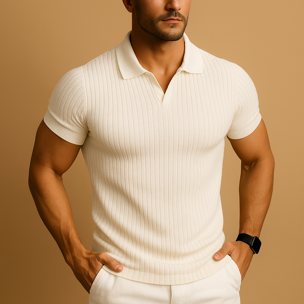 Men's Slim Polo Shirt Ribbed Soft Fabric