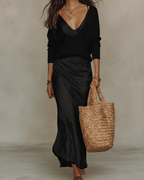 Women's elegant two piece maxi skirt set for wedding guests in black