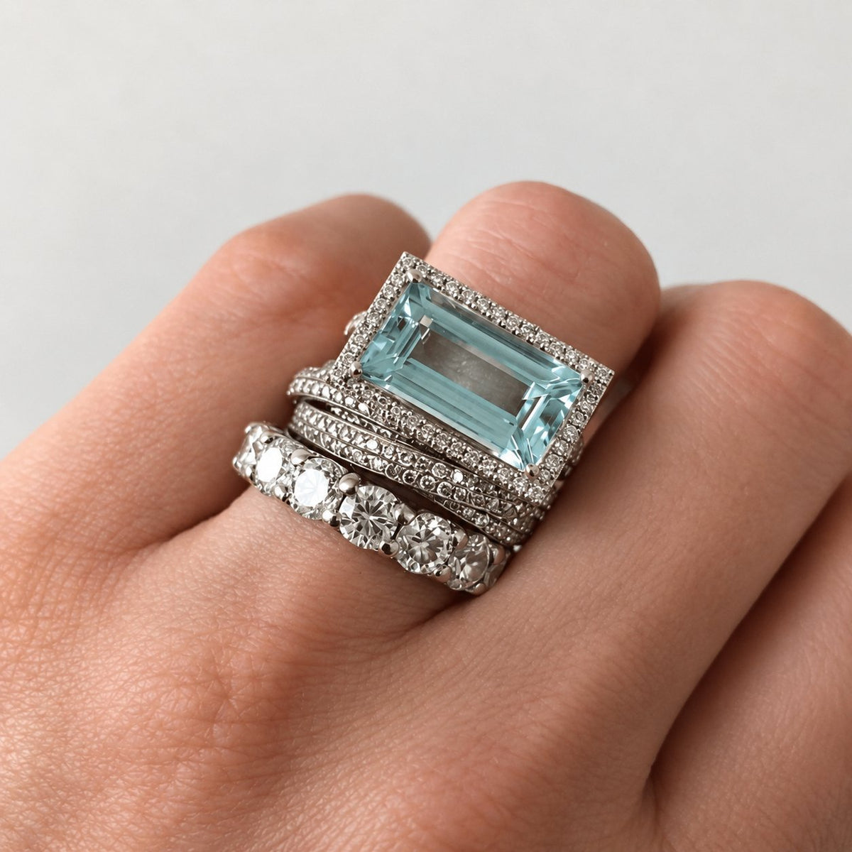 Vintage silver stackable ring set with turquoise glass