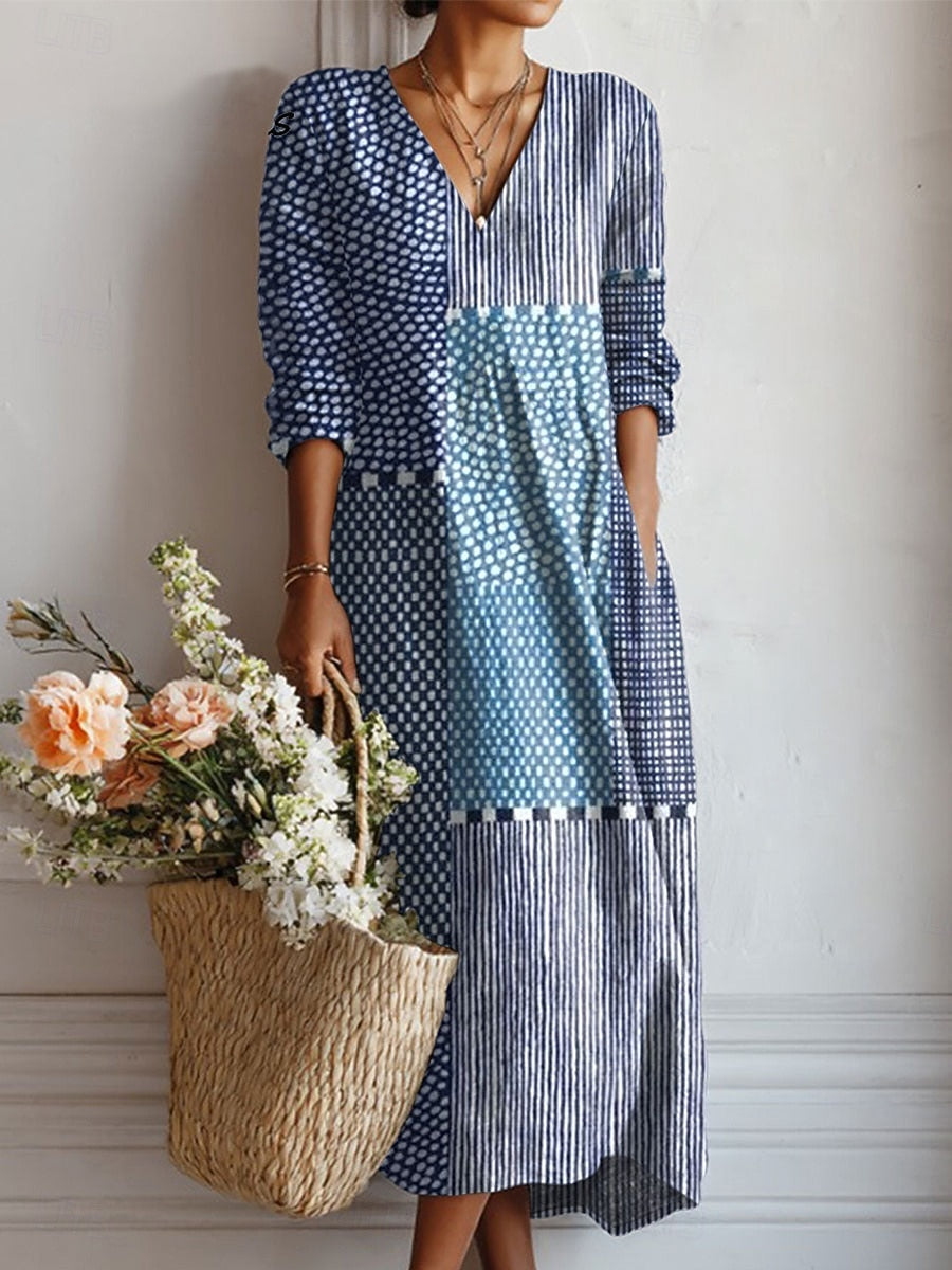 Women's everyday comfort dress with pockets in blue