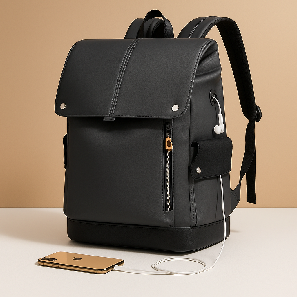 Men's PU Leather Backpack with Laptop Sleeve