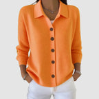 Women's casual long sleeve collared button down cardigan in orange