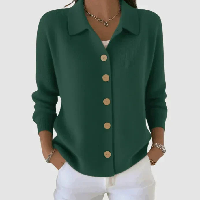 Women's casual long sleeve collared button down cardigan in army green