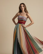 Strapless Maxi Dress Multicolor Stripe