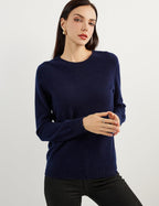 Women's luxe cashmere crew neck sweater in navy blue